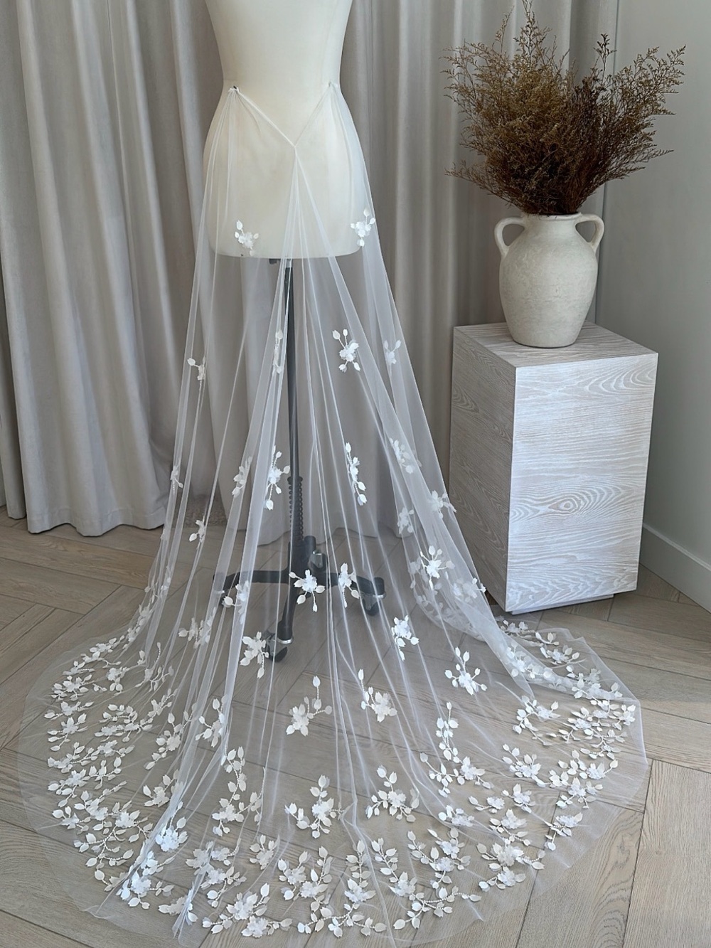 Embroidered Floral Bridal Train